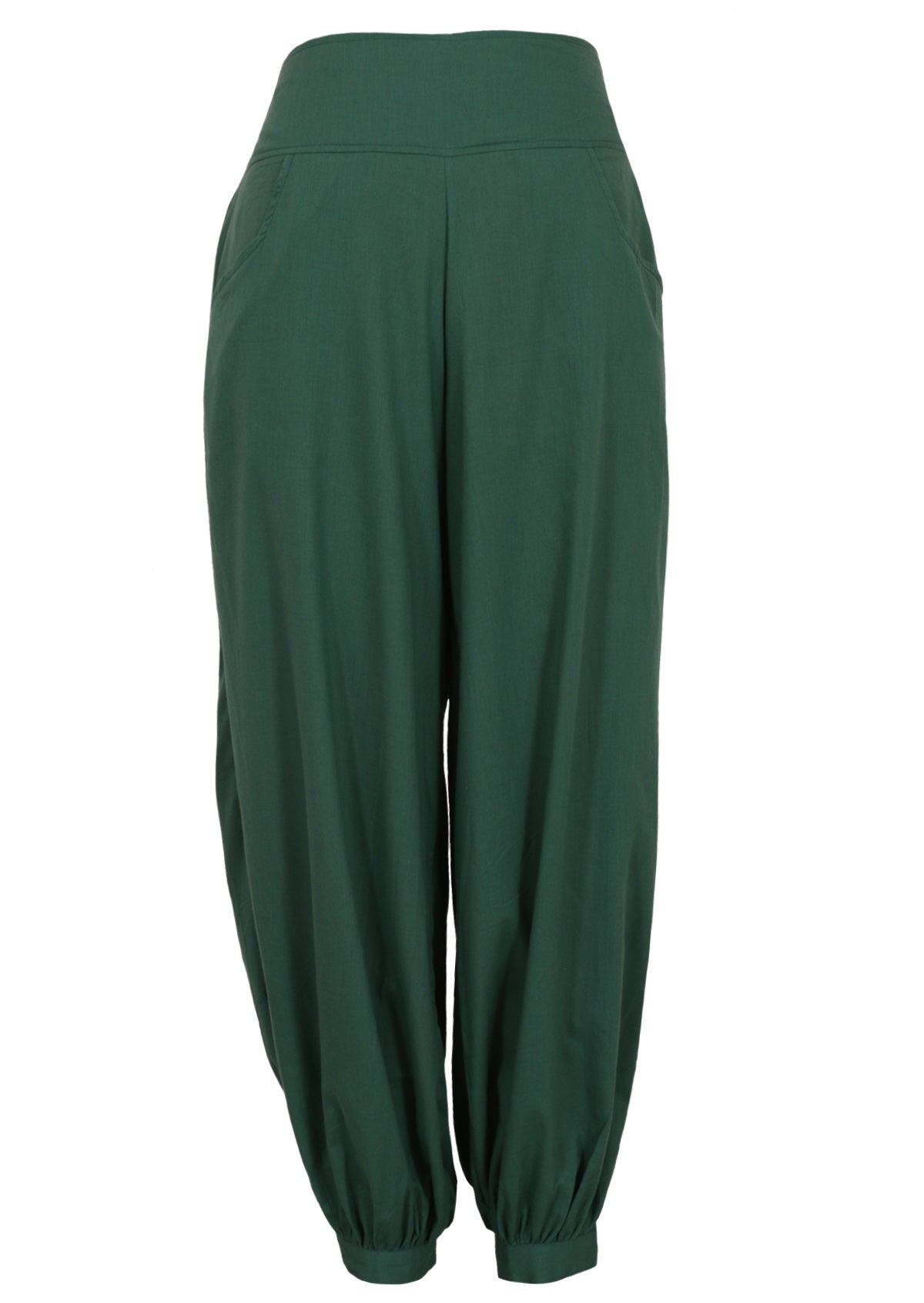 Green cotton loose fit pants with buttoned  ankle cuff
