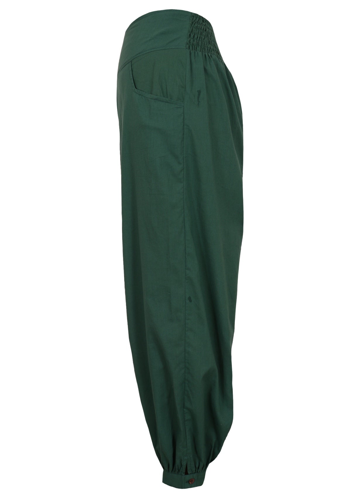 Green cotton pants with buttoned cuffed ankle