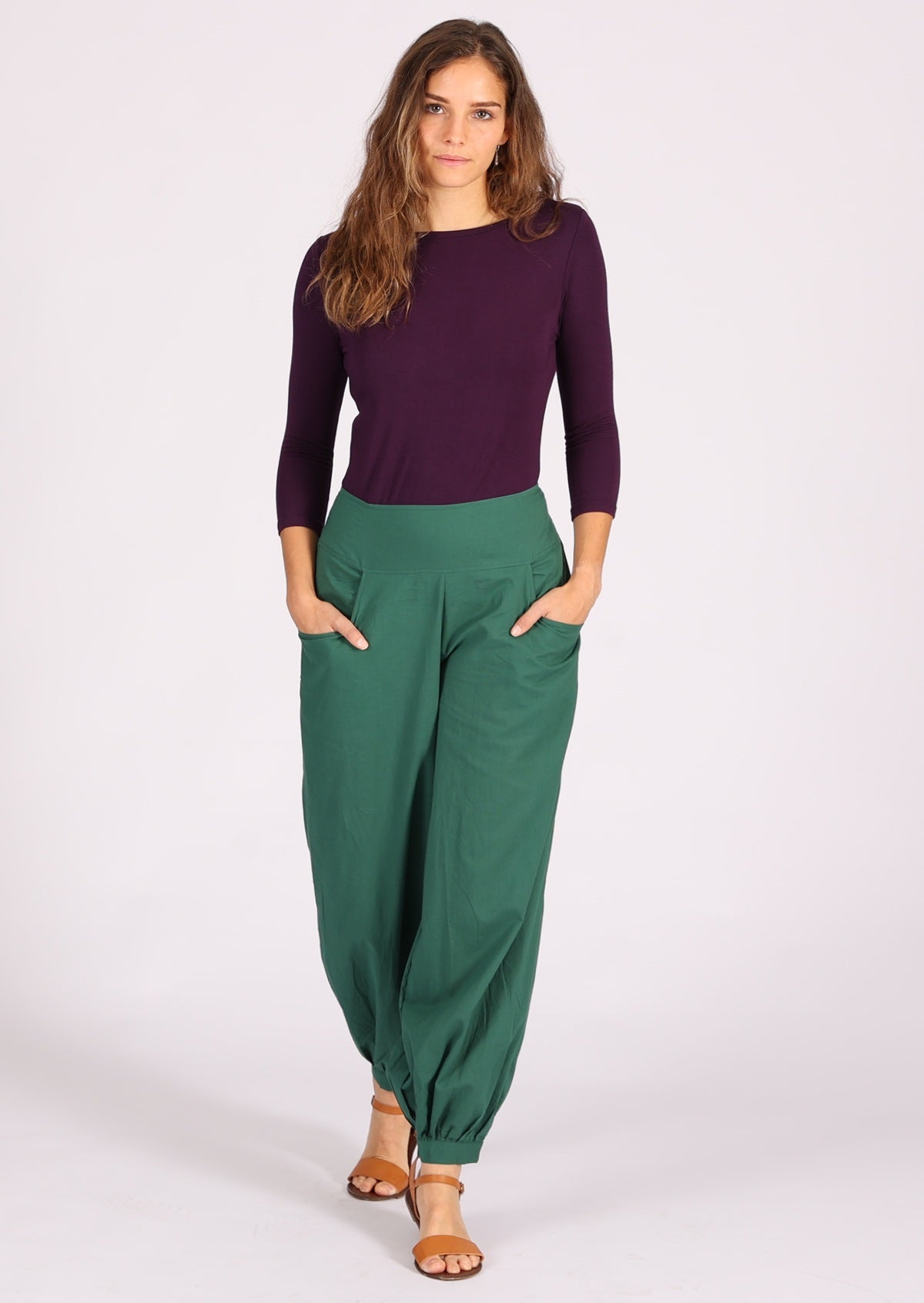 Lightweight cotton harem pants with pockets and cuffed ankles