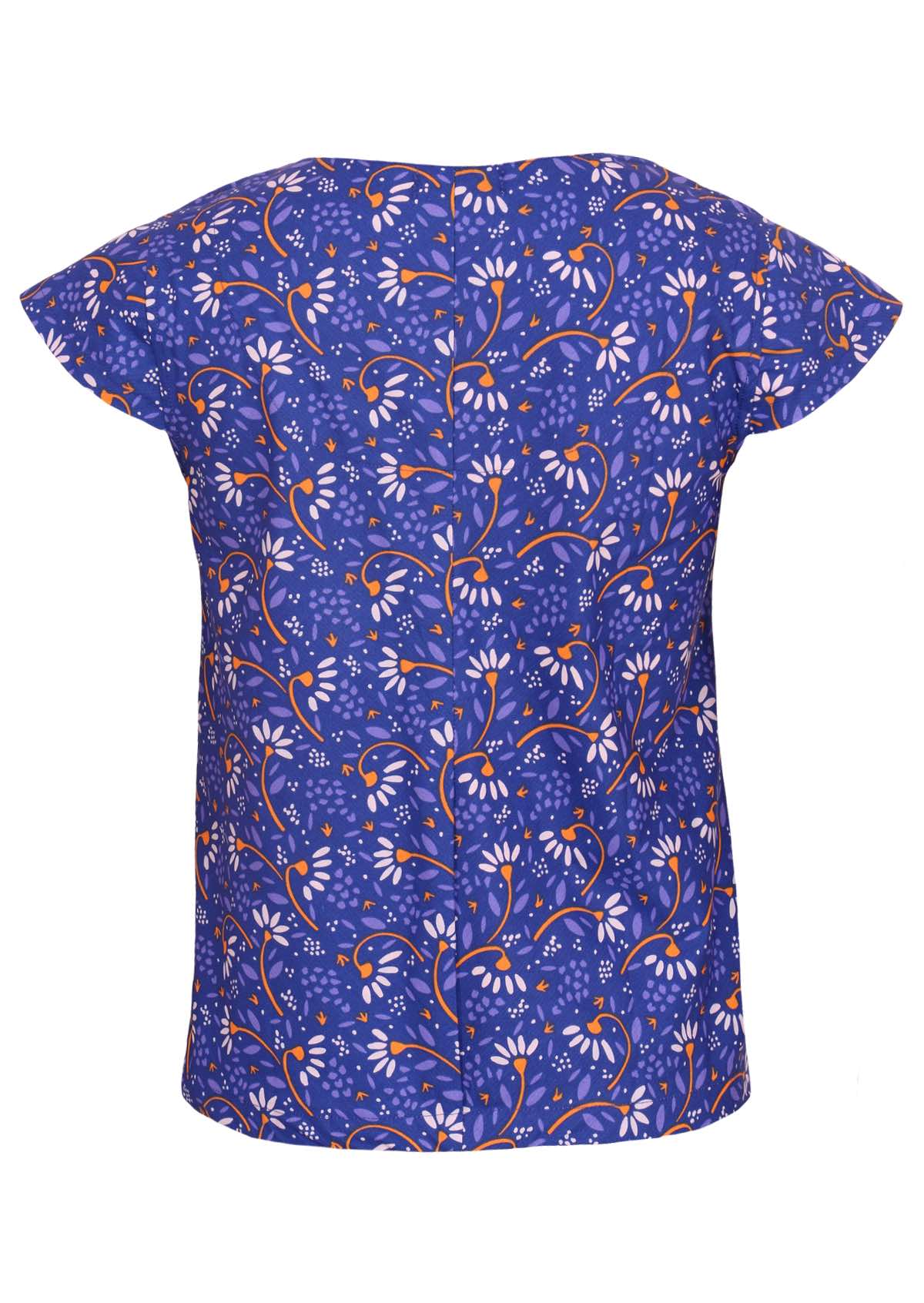 100% cotton blue based top is cut on a bias providing slight stretch. 