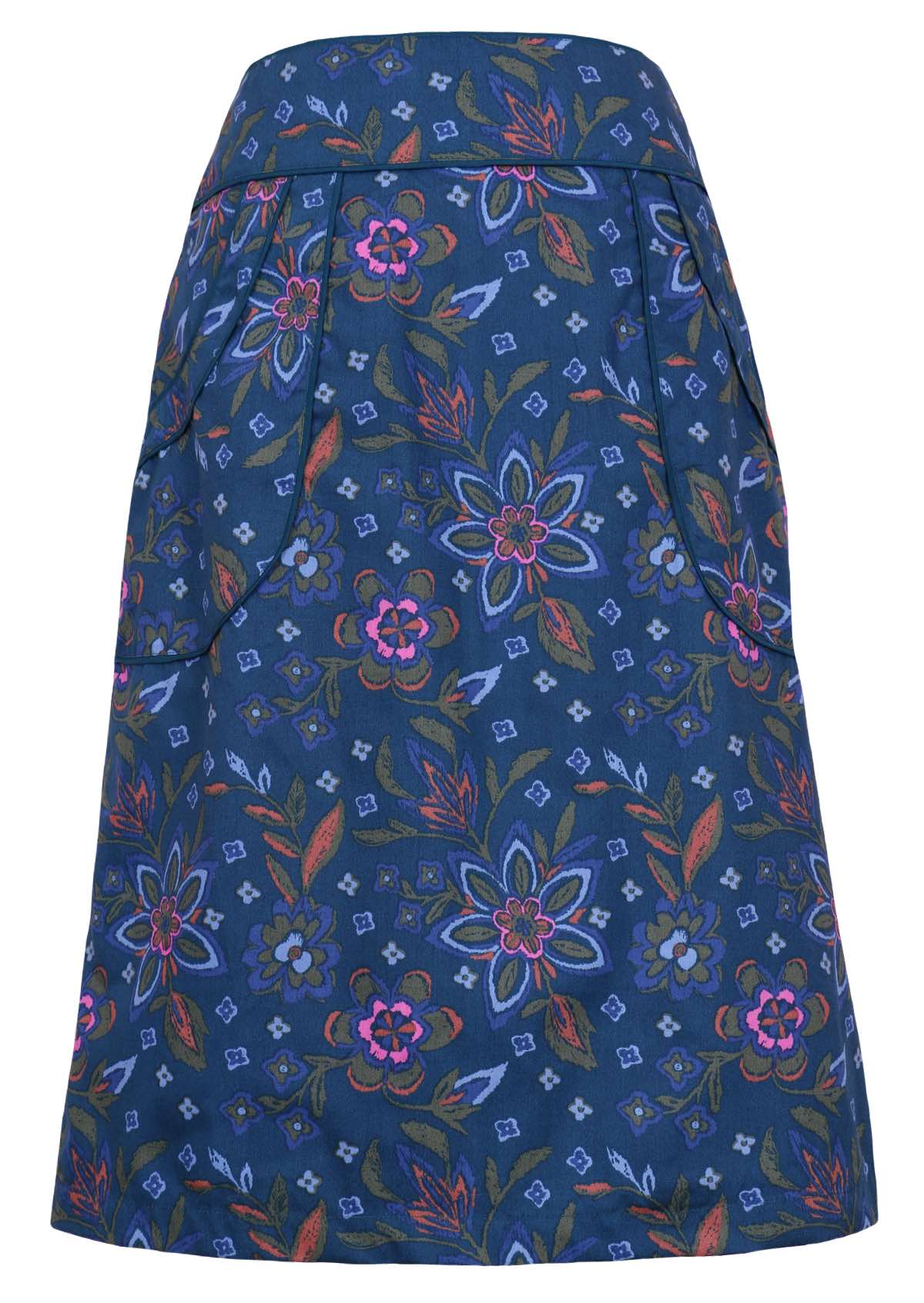 High waisted 100% cotton skirt with piped trim. 