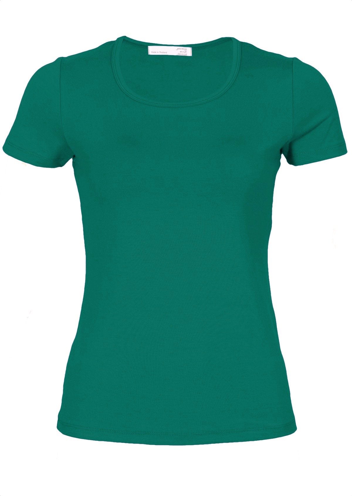 Women's basic green rayon scoop neck t-shirt.