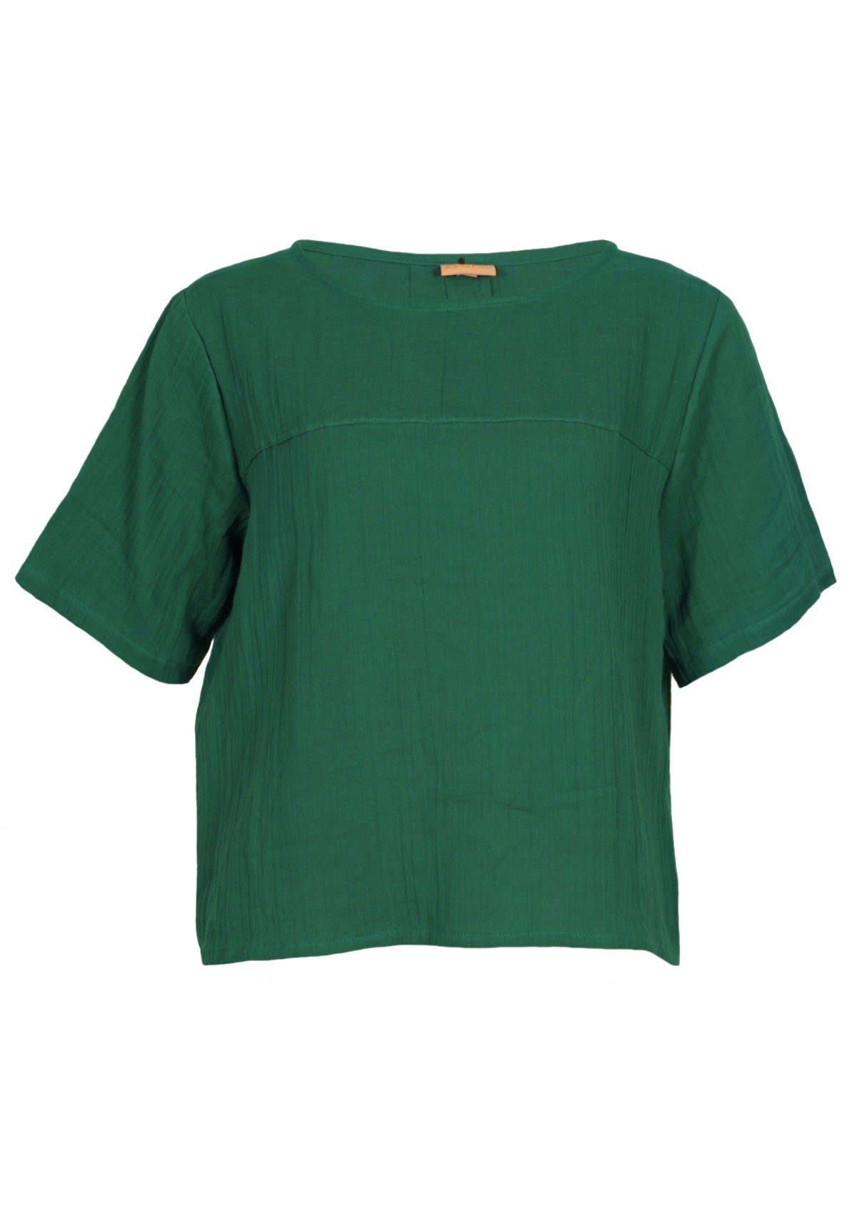 front of evergreen neesha top whith short sleeves 