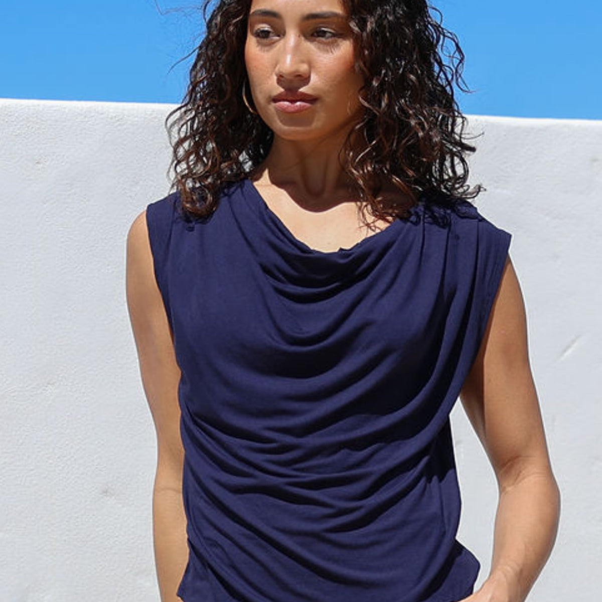 Bird Pleats High Neck Top