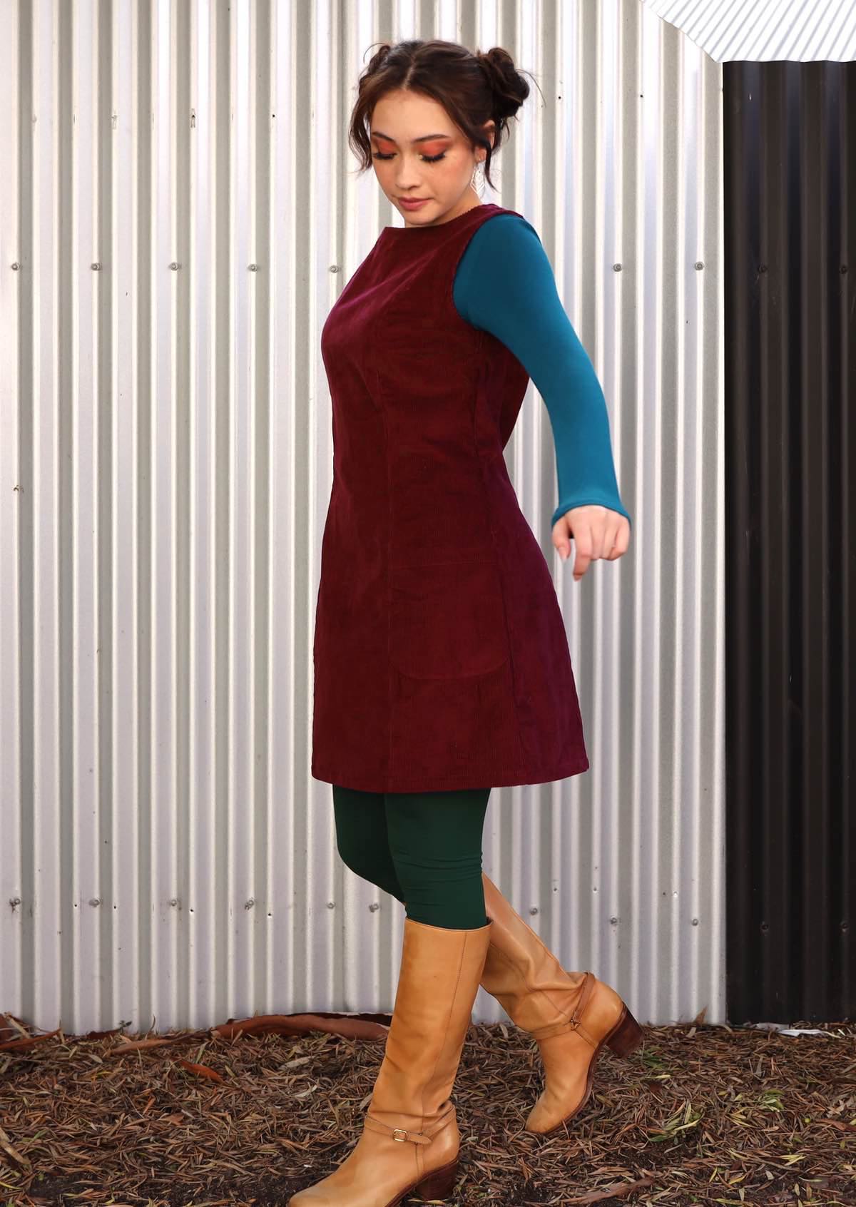 Shapely corduroy tunic with side zip and pockets