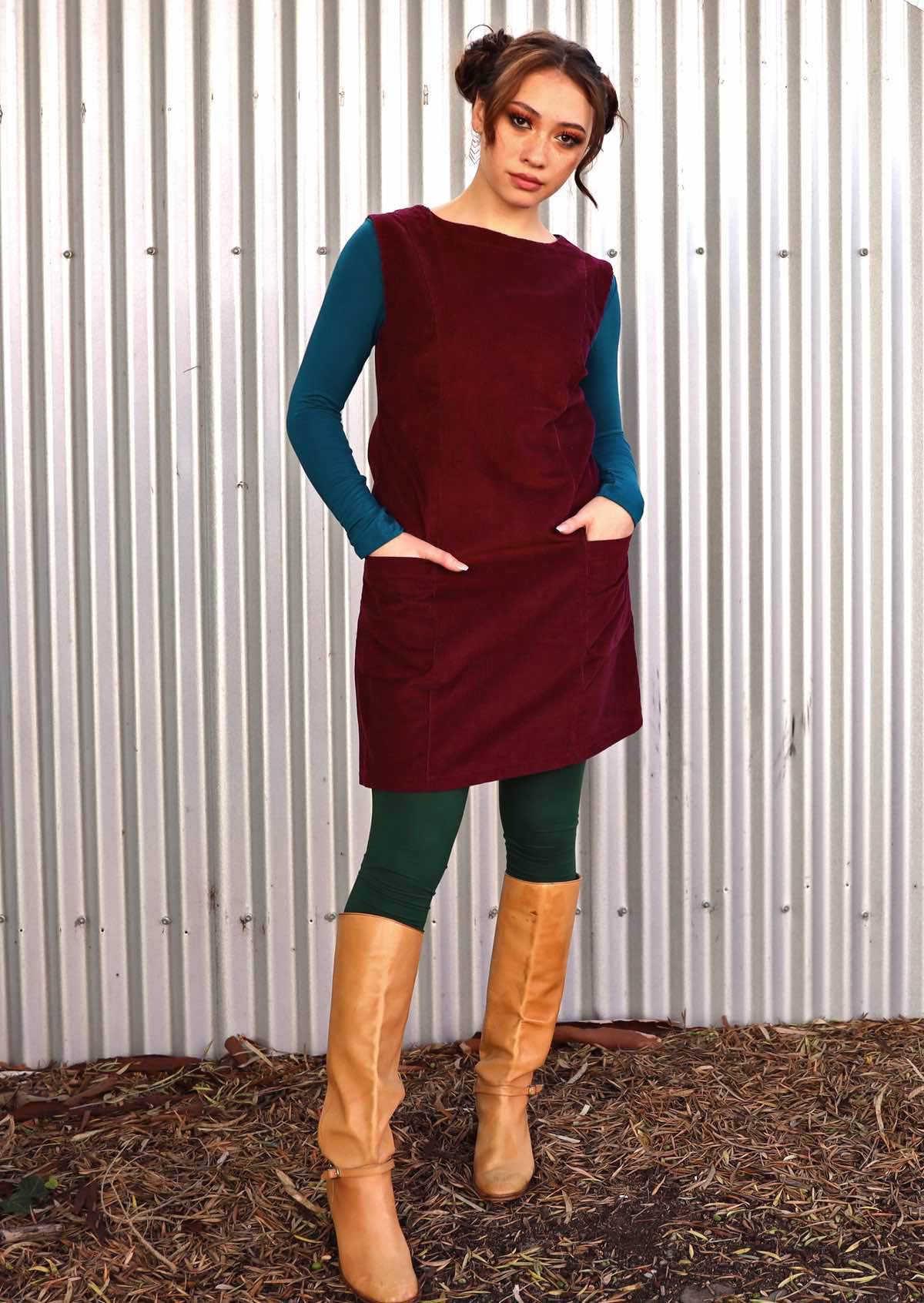 Corduroy tunic with fitted bodice and pockets