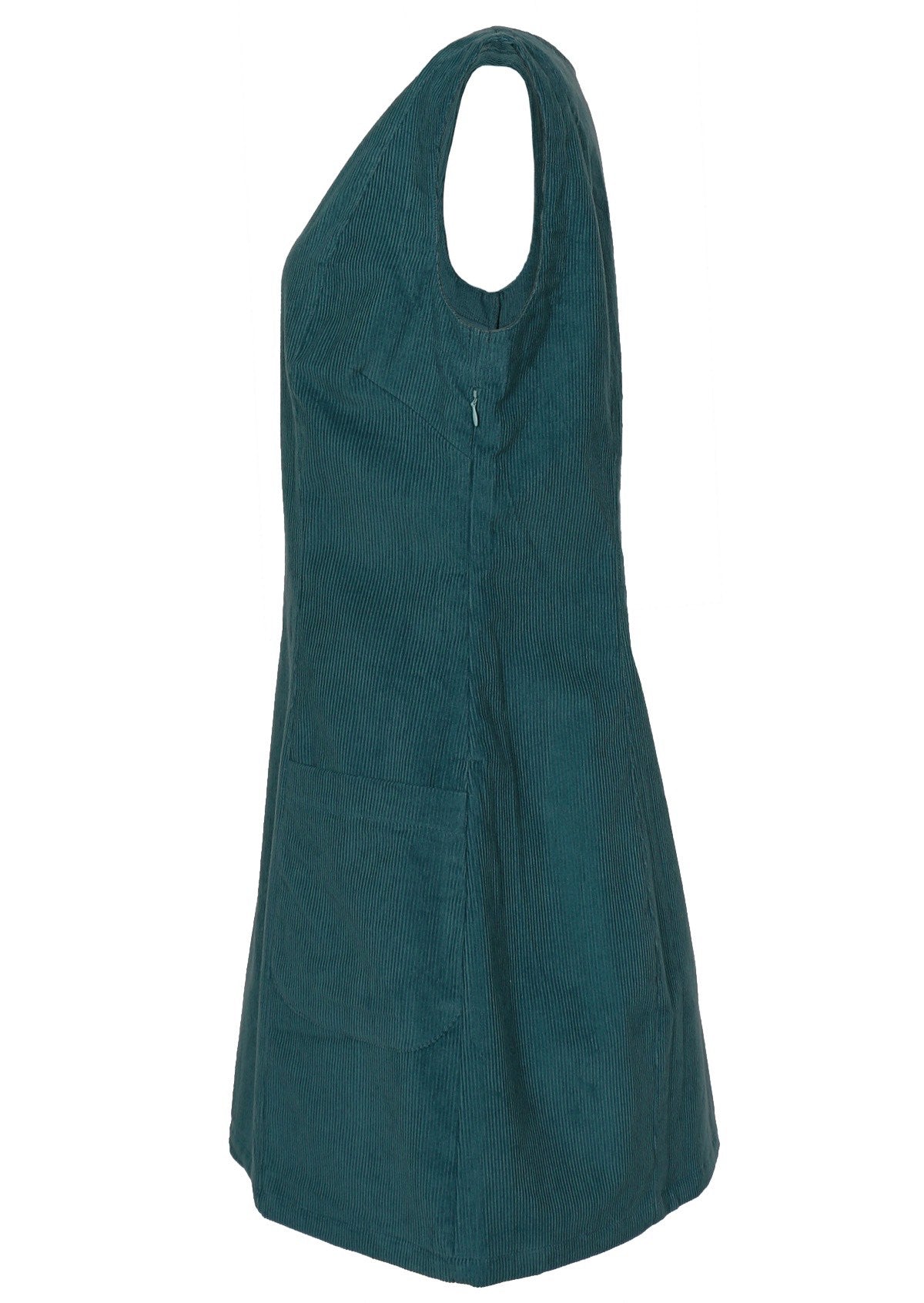 Deep teal 100% cotton dress with a side zip. 