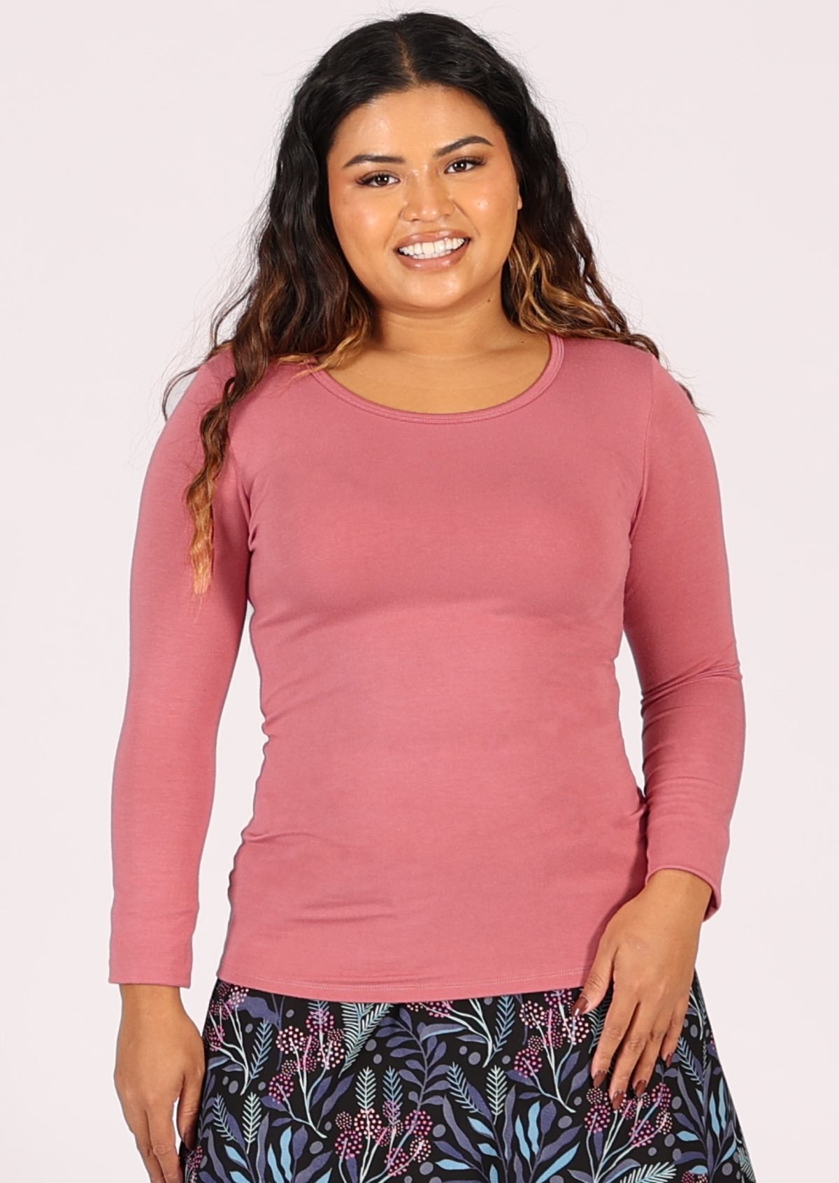Bubblegum pink soft stretch rayon long sleeve top