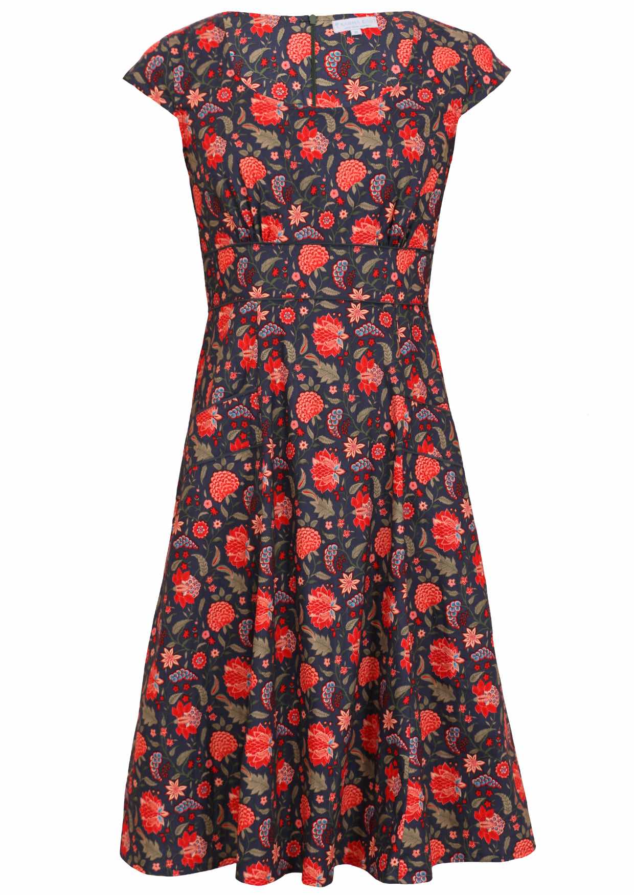 100% cotton dress with A line skirt, waistband and pockets.