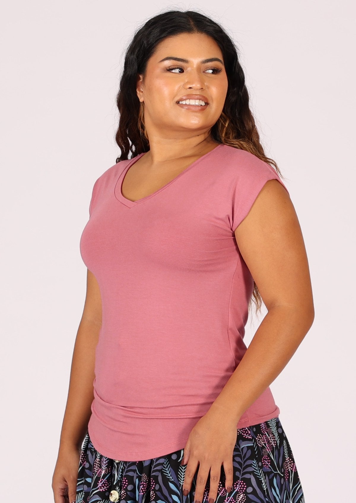 Bubblegum pink soft stretch rayon short sleeve top