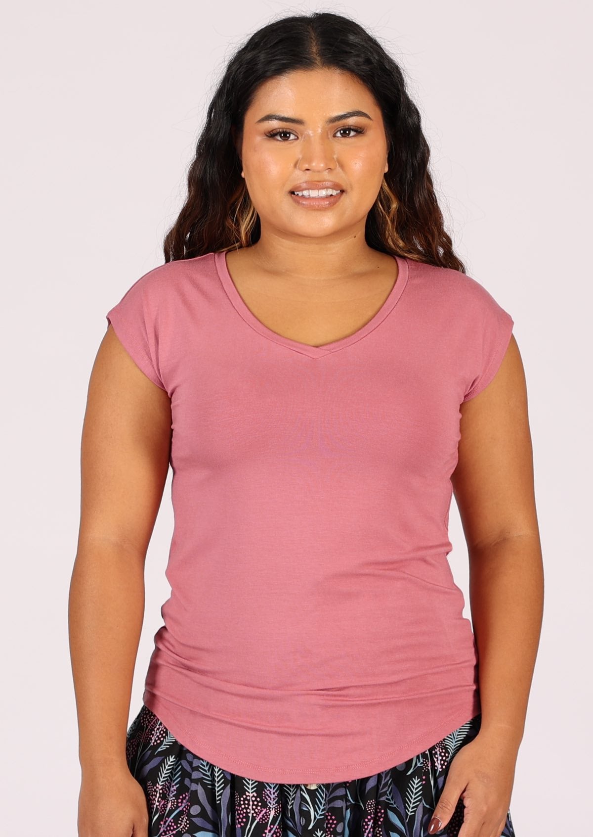 Cap sleeved soft stretch rayon top in bubblegum pink