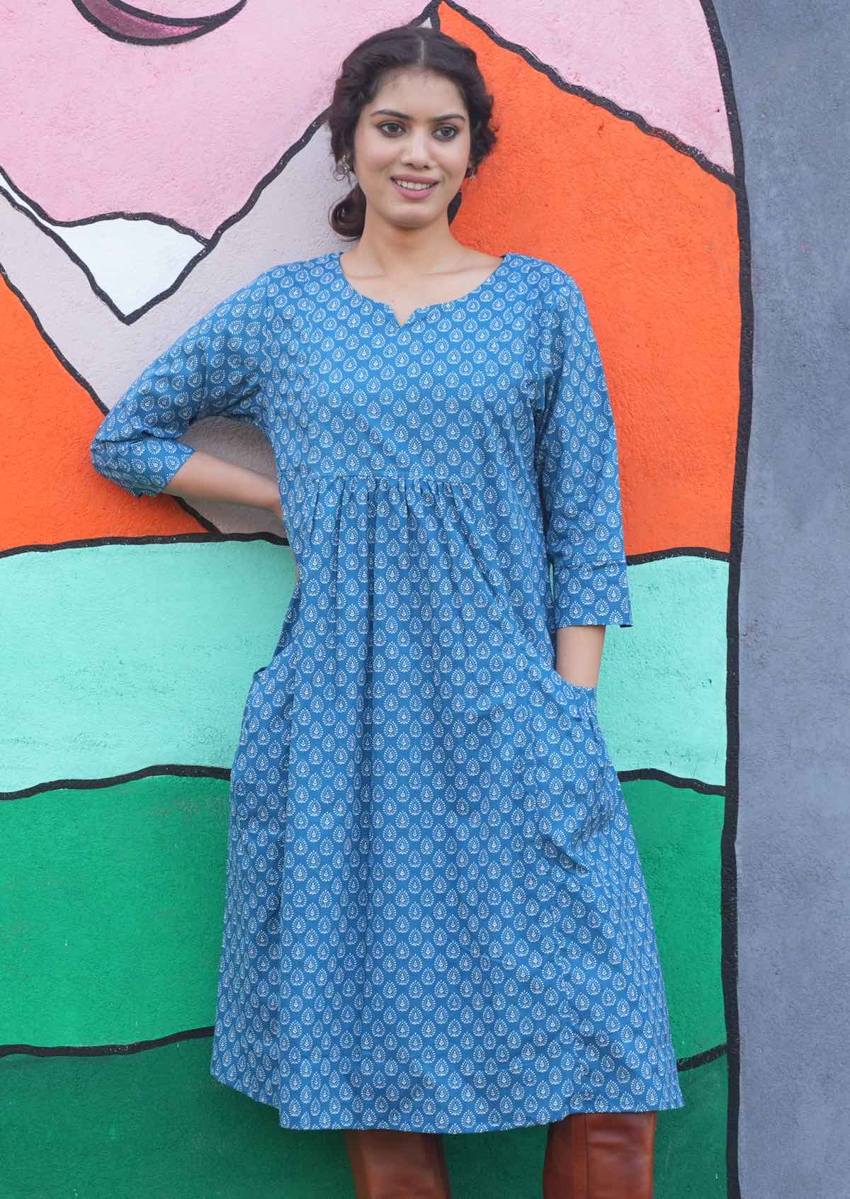 3/4 sleeve cotton dress with pockets