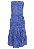 Blue and white floral cotton sleeveless dress. 
