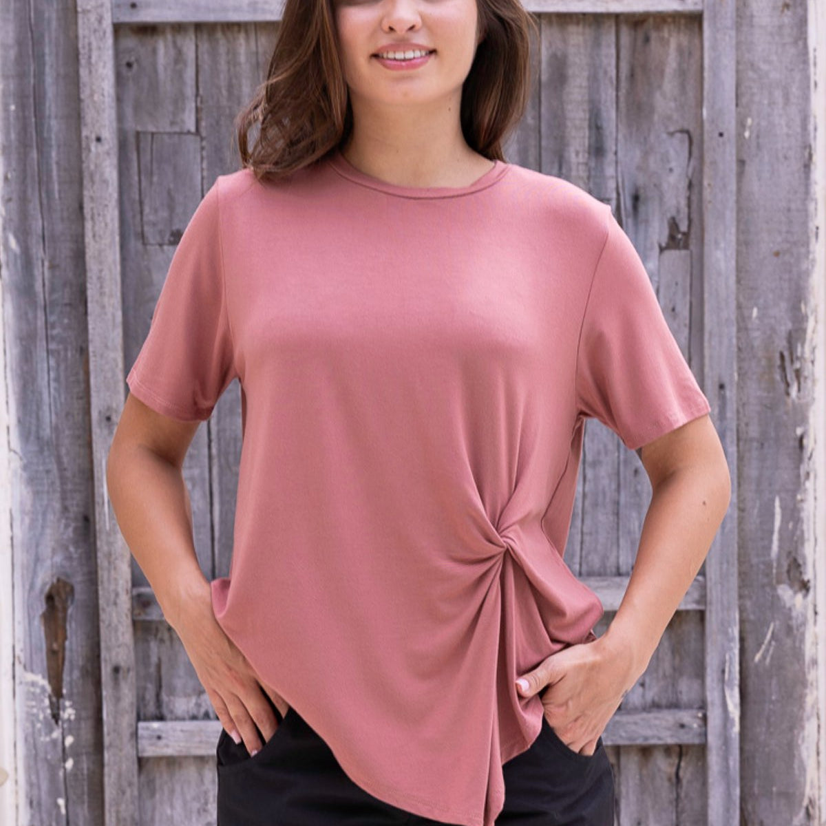 Twist Front Ring Detail Long Sleeve T-Shirt