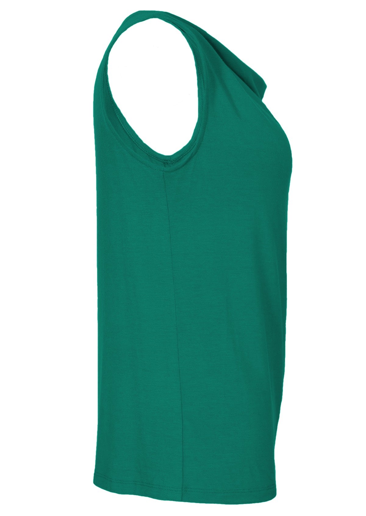 Side view sleeveless green women's rayon basic top