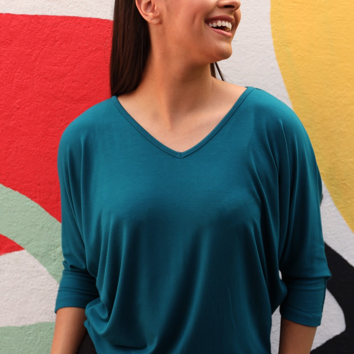 The Future's Open Wide V-Neck Batwing Top
