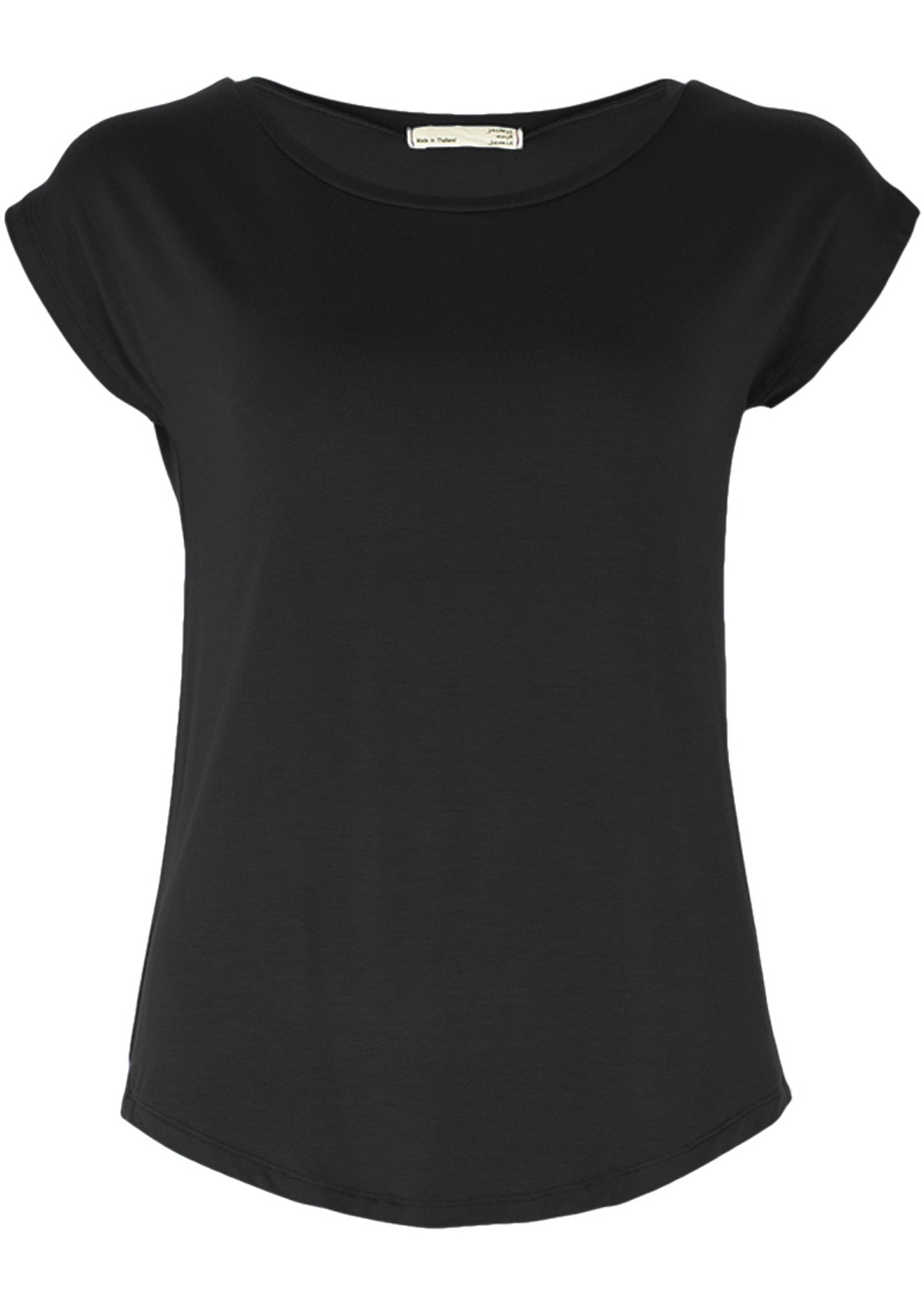 Women's basic rayon black t-shirt.