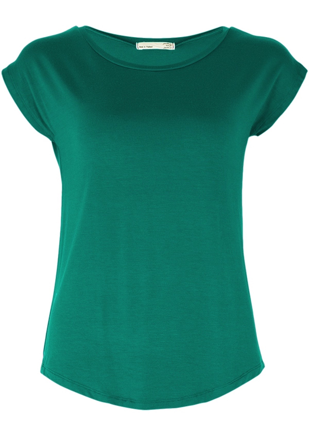 Front view green rayon jersey t-shirt.