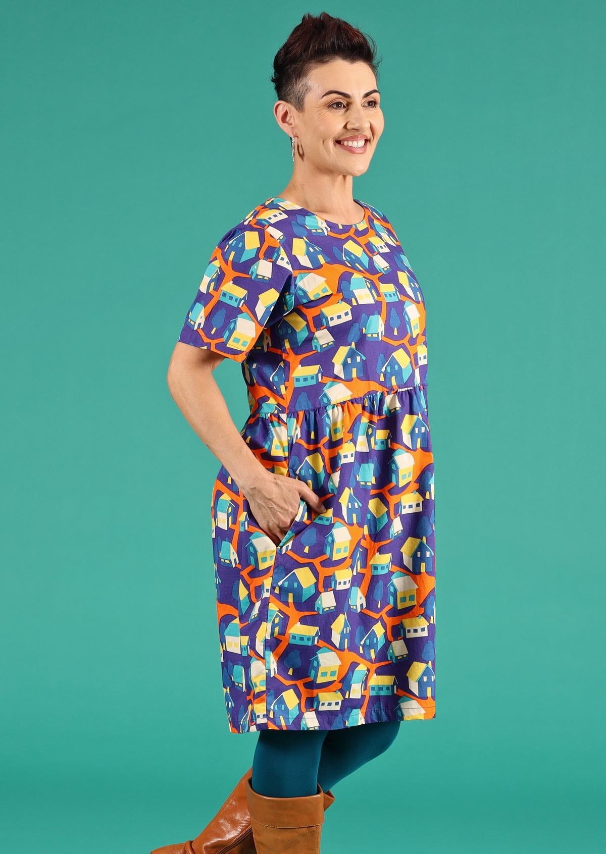100% cotton colourful print loose fit dress