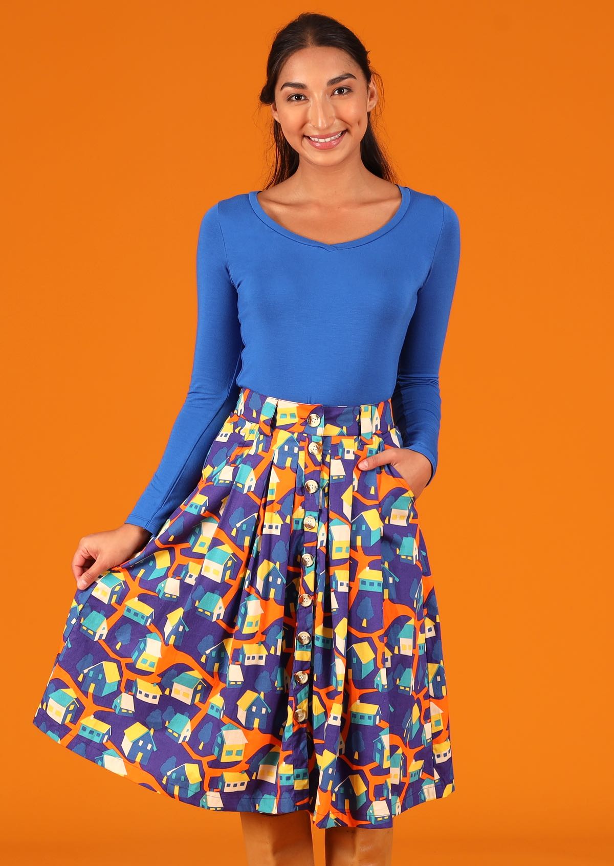 colourful house print skirt with pockets