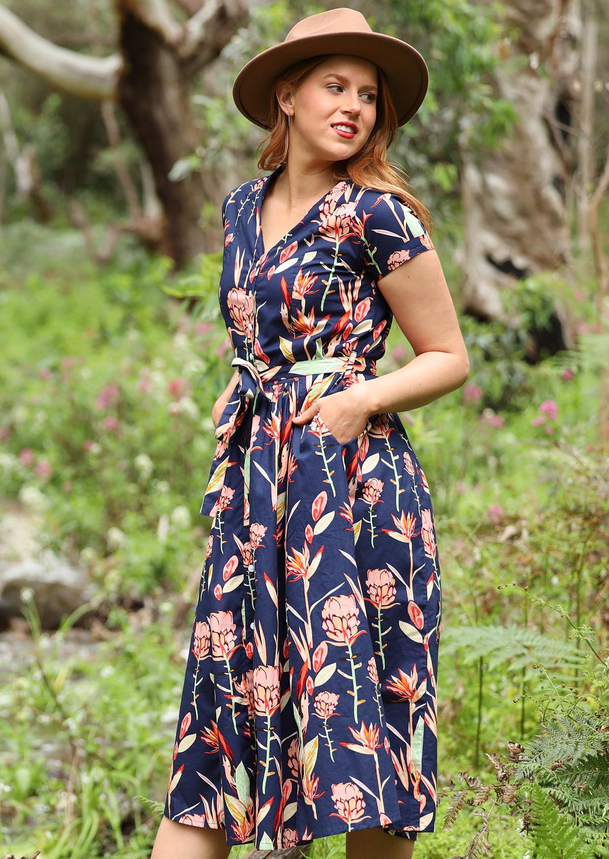 Waist Tie Optional Womens Midi Dress Ethical Production