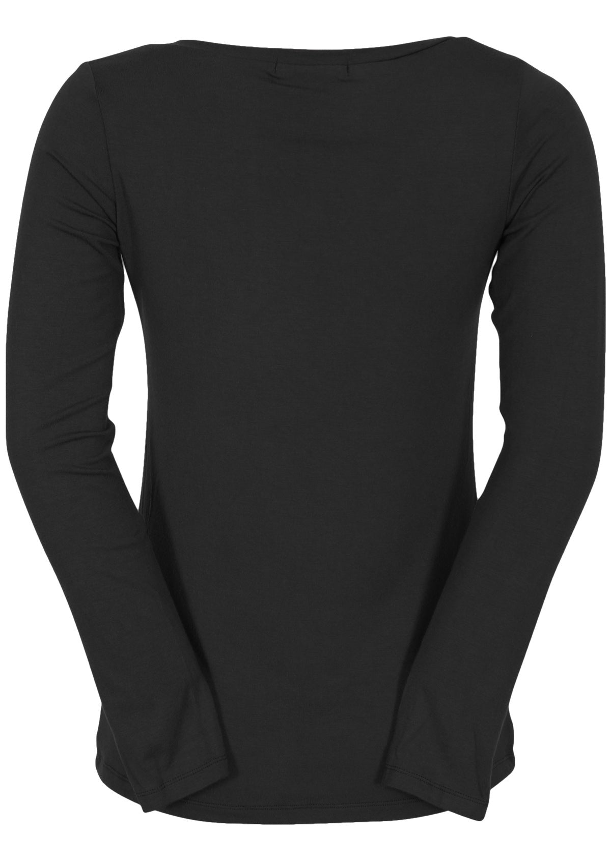 Back view of women's soft stretch women's black long sleeve top.