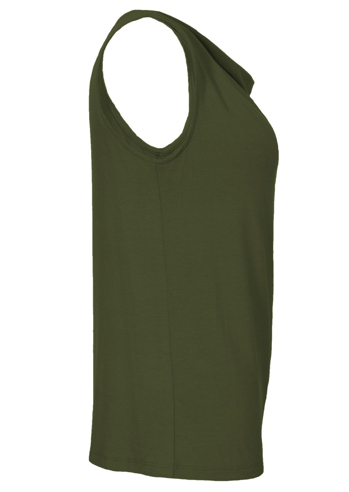 Side view olive green relaxed fit rayon singlet top