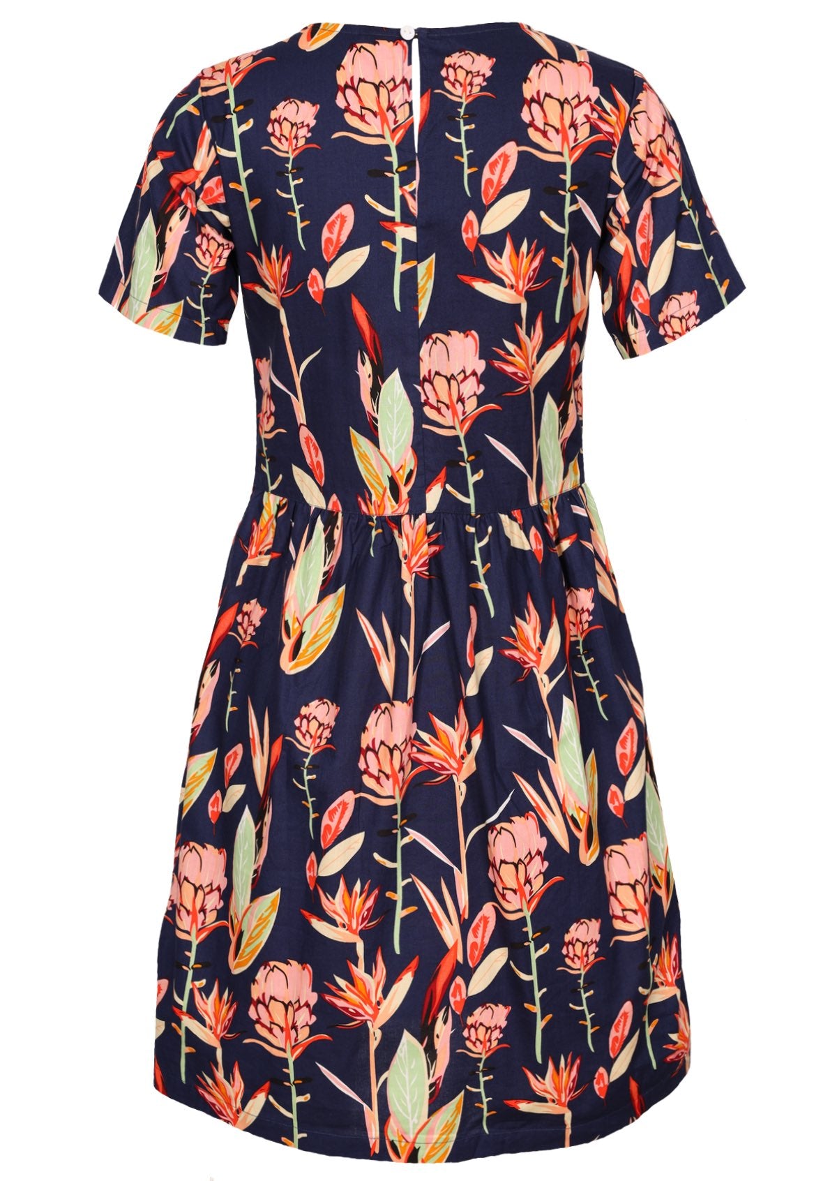 Back View Cotton Womens Knee Length Dress with Pockets.