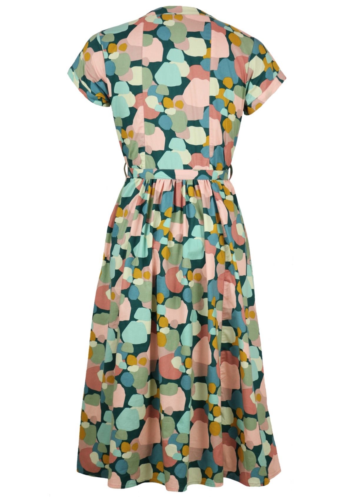 back view midi dress with pink tuck pleats below back