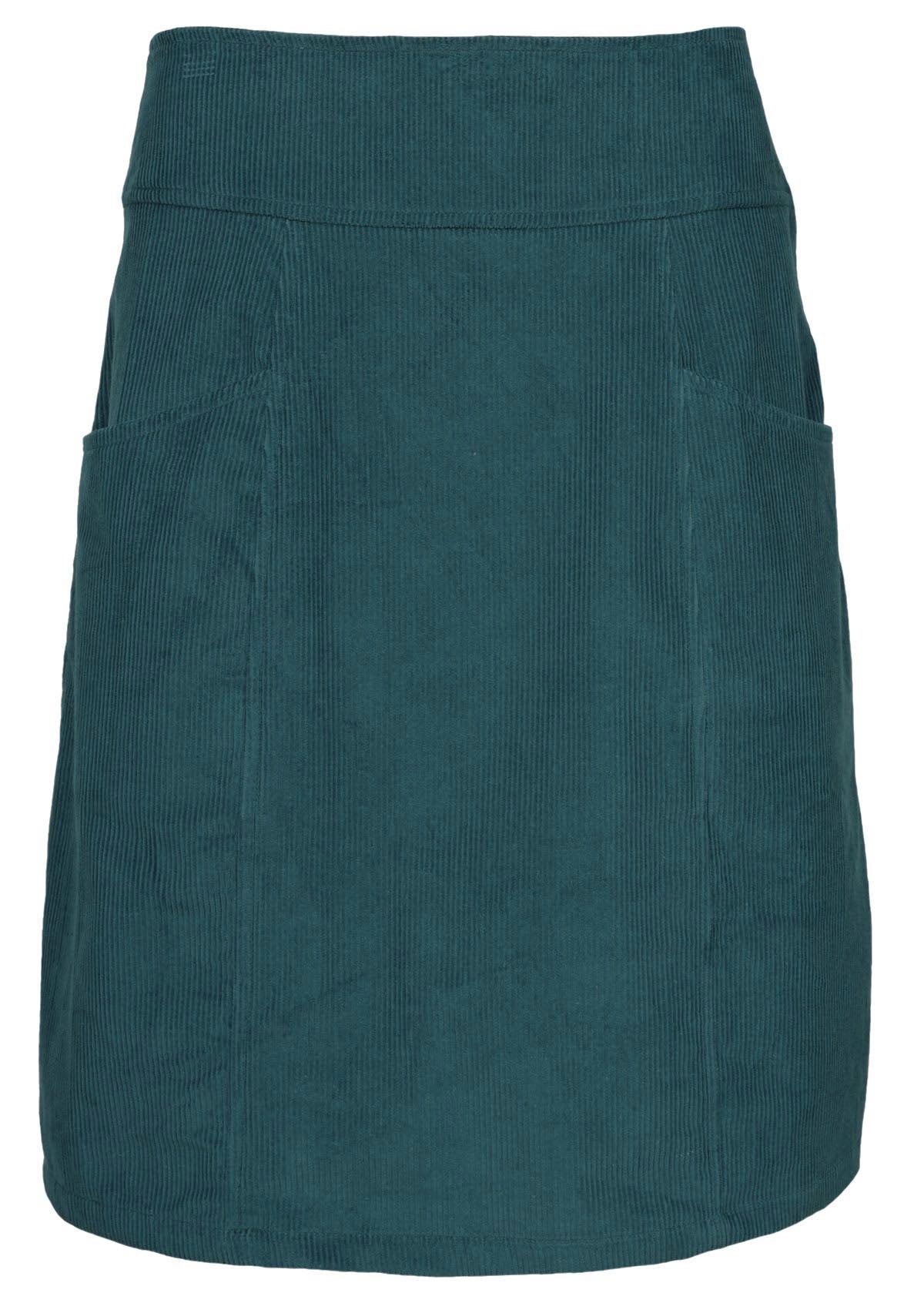 Deep teal coloured corduroy skirt features pockets. 