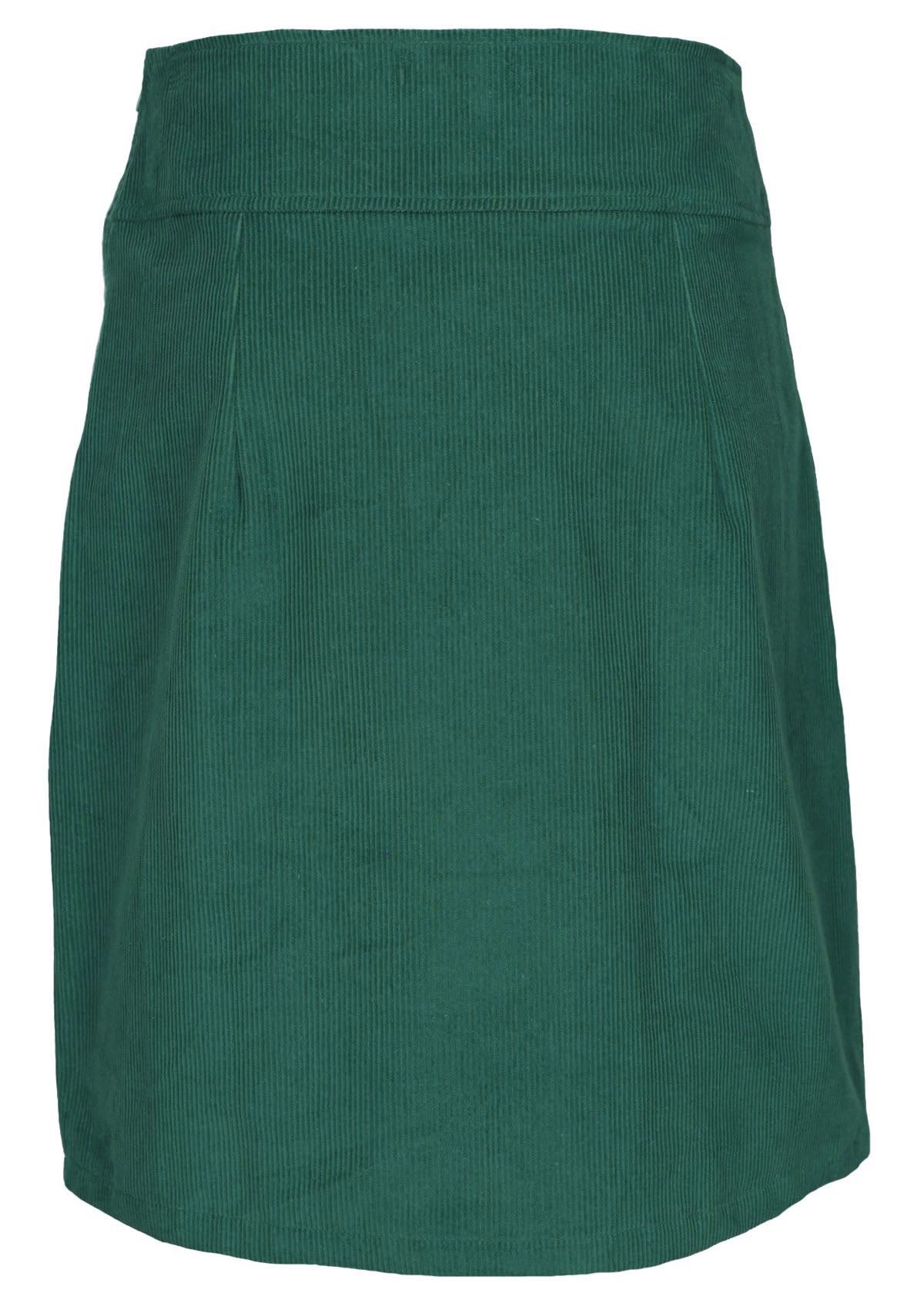 Green skirt made out of 100% cotton corduroy that can be work on the hips or waist. 