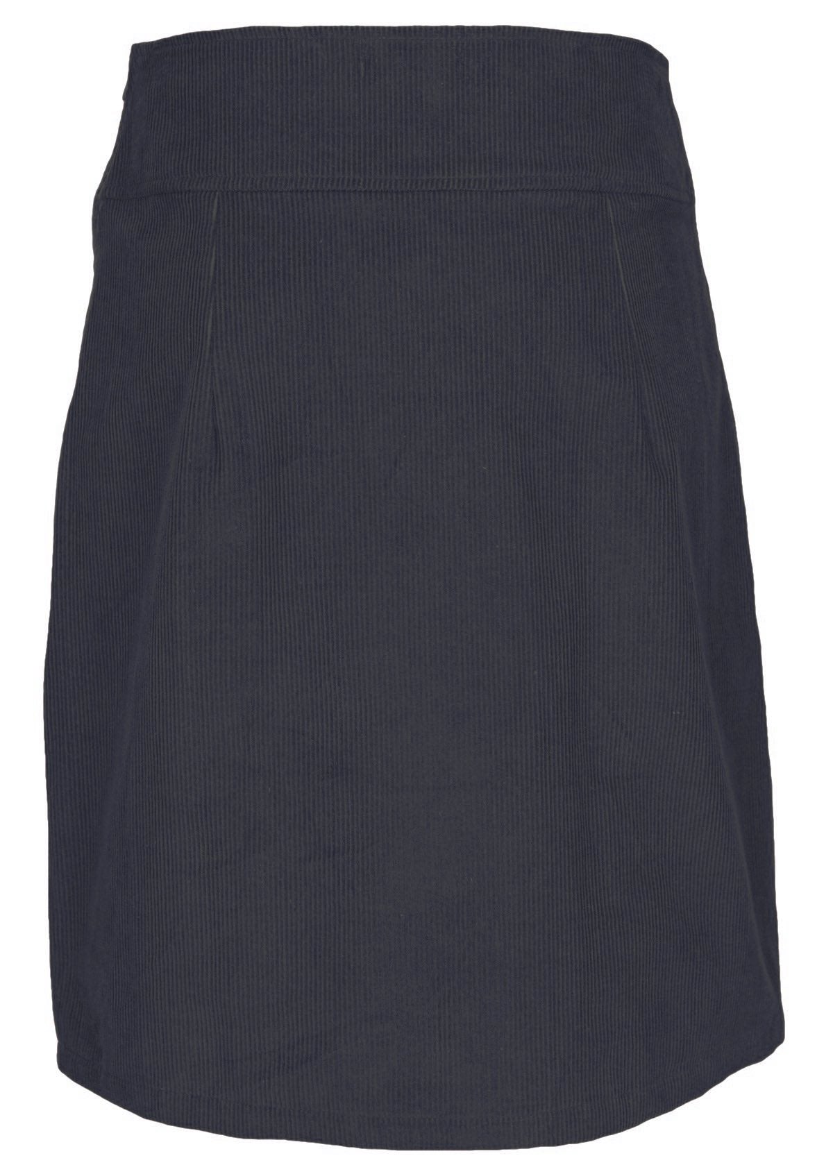 Mid length 100% cotton corduroy skirt features a hidden side zip. 