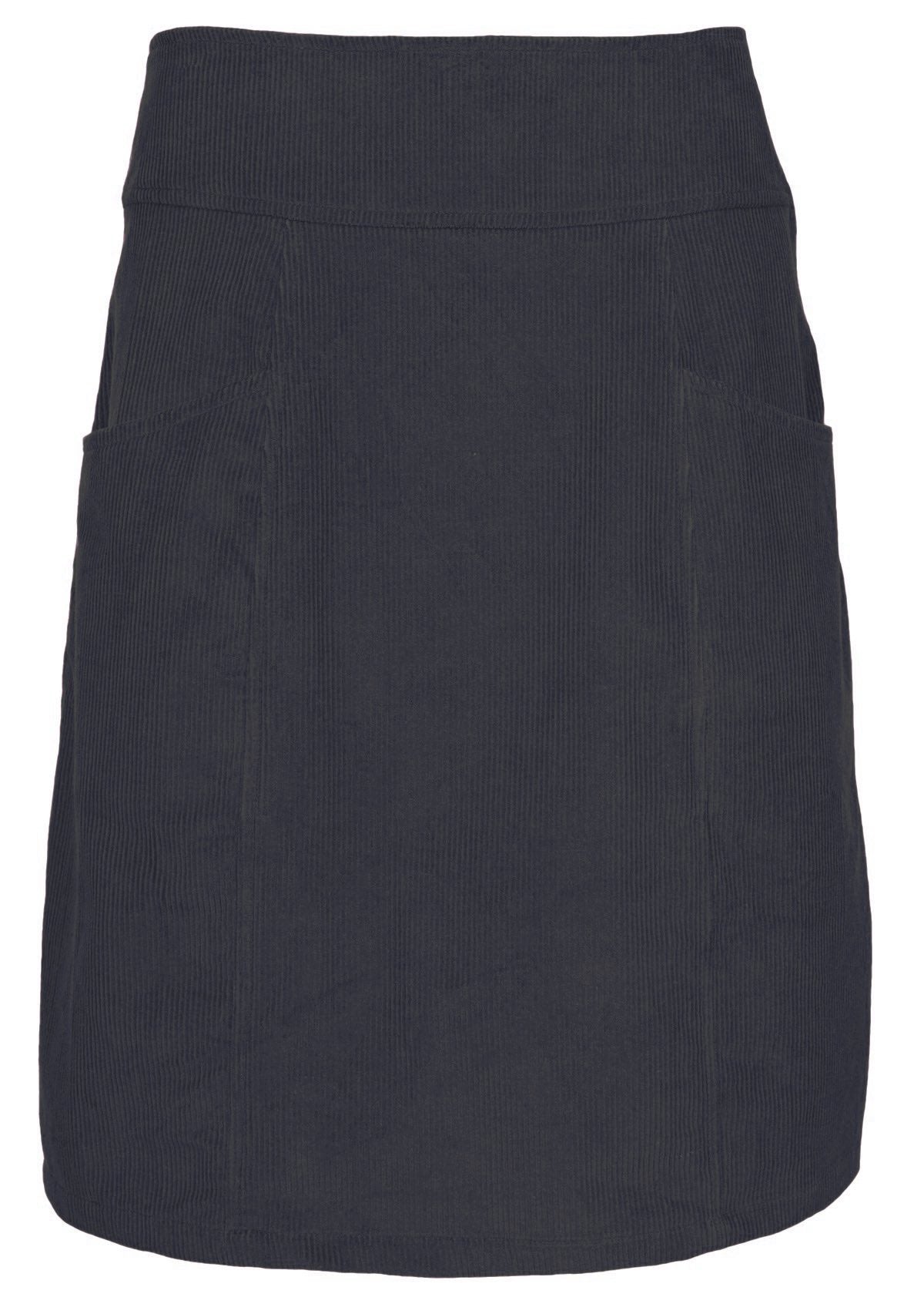 100% cotton corduroy mid length skirt in a deep bluish-grey colour. 
