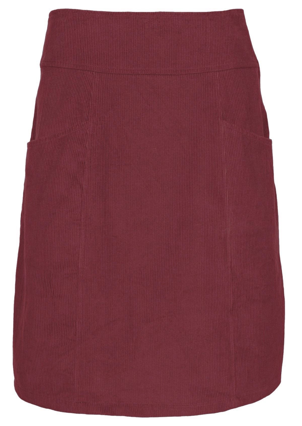 Deep red coloured 100% cotton corduroy skirt features front pockets. 