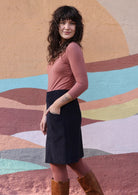 Above knee corduroy skirt with side zip and pockets