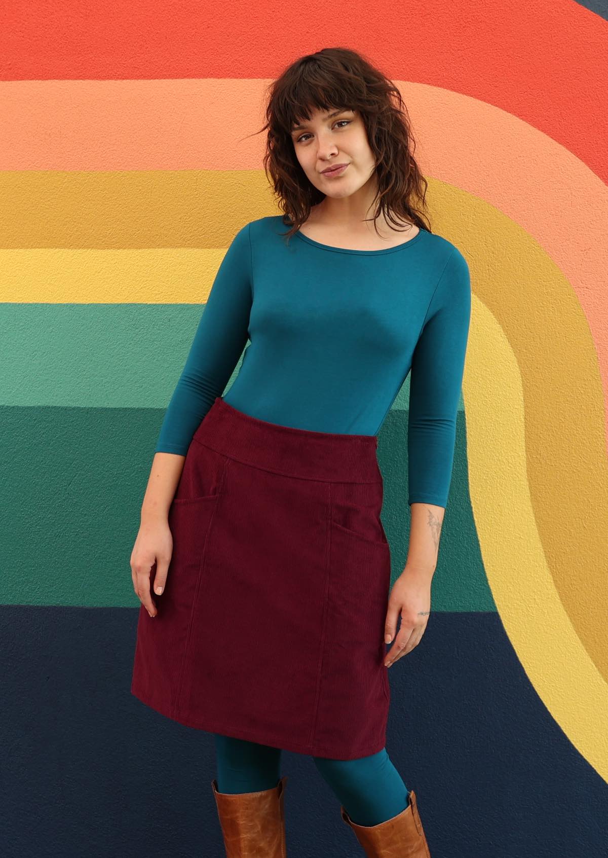 Cotton corduroy skirt in rich maroon colour