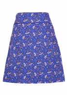 Blue 100% cotton skirt has a slight A-line shape. 