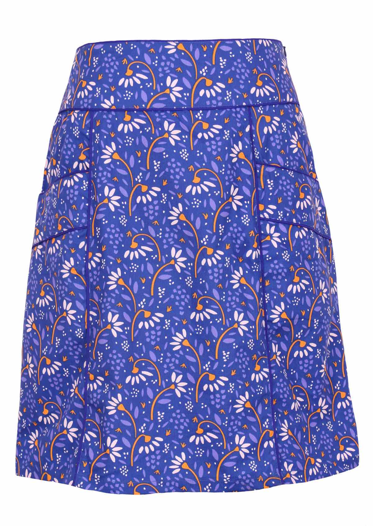 100% cotton skirt with blue piped detail. 