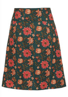 Beautiful floral printed, above knee length cotton skirt in green 