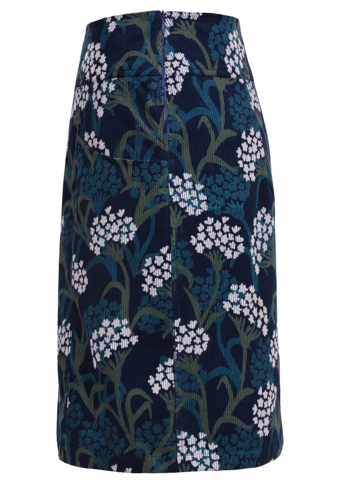 100% cotton corduroy skirt with floral print and pockets. 