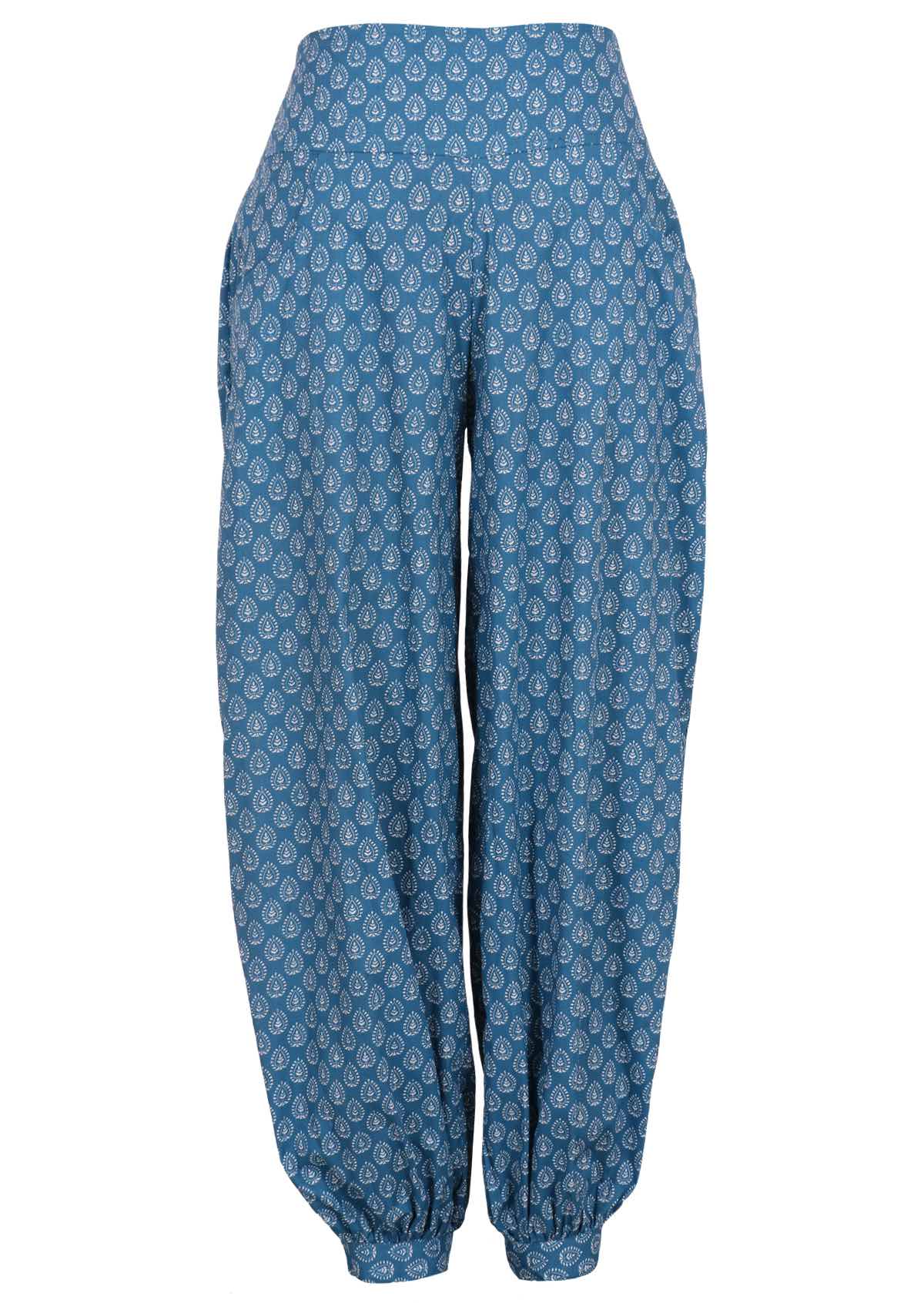 Blue cotton pants with cuffed ankles