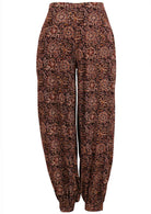 Lightweight 100% cotton harem pants with buttoned ankle, wide flat front waistband and pockets