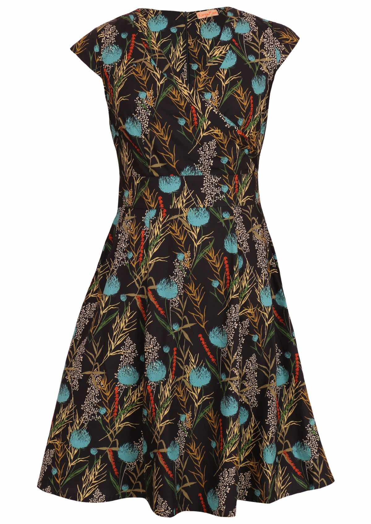 Alice Dress Thistle black and teal cotton front mannequin pic