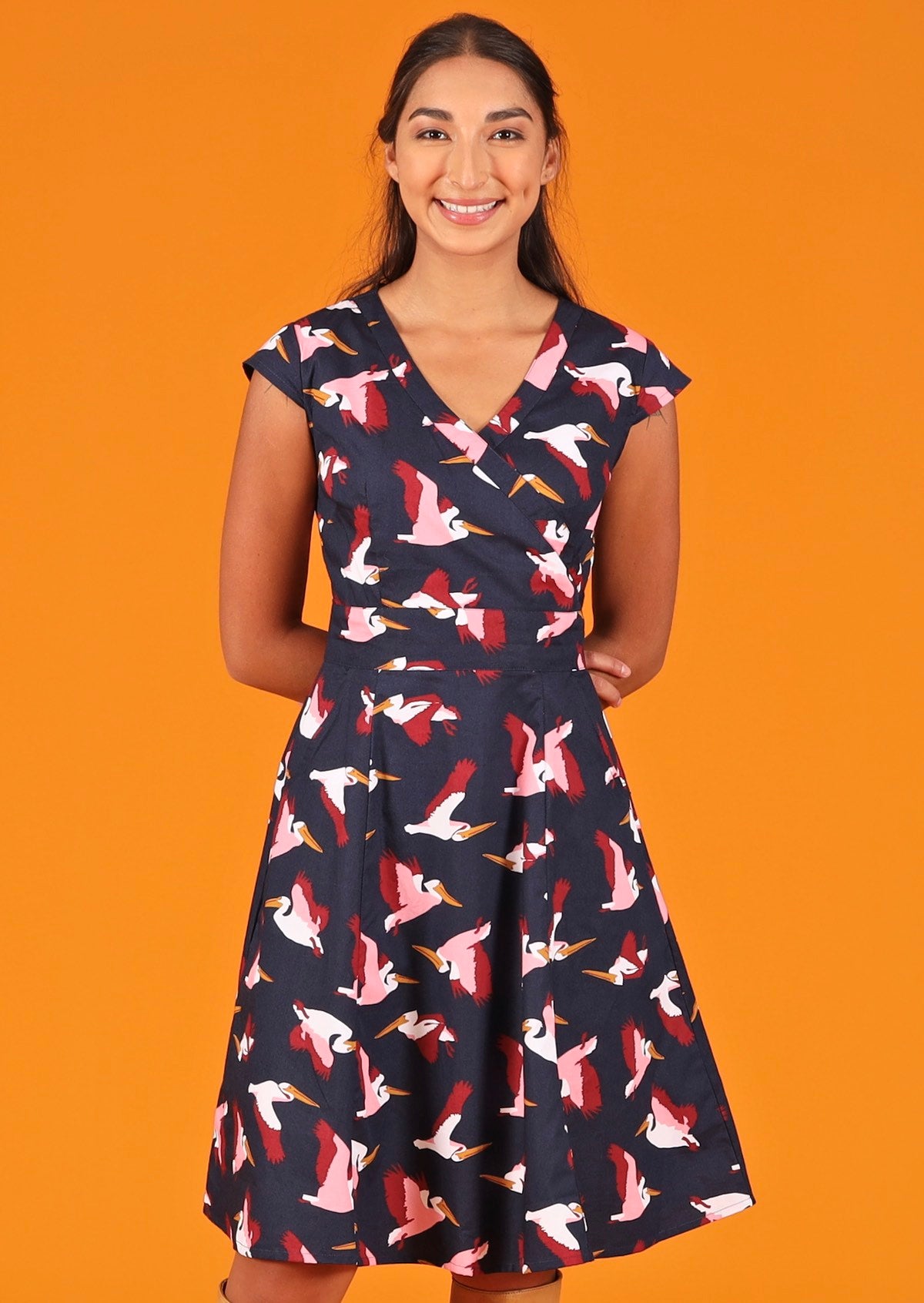 Alice Retro Vintage Style Cotton Dress Pelican Print | Karma East Australia