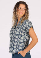 lightweight cotton collared top with cap sleeves