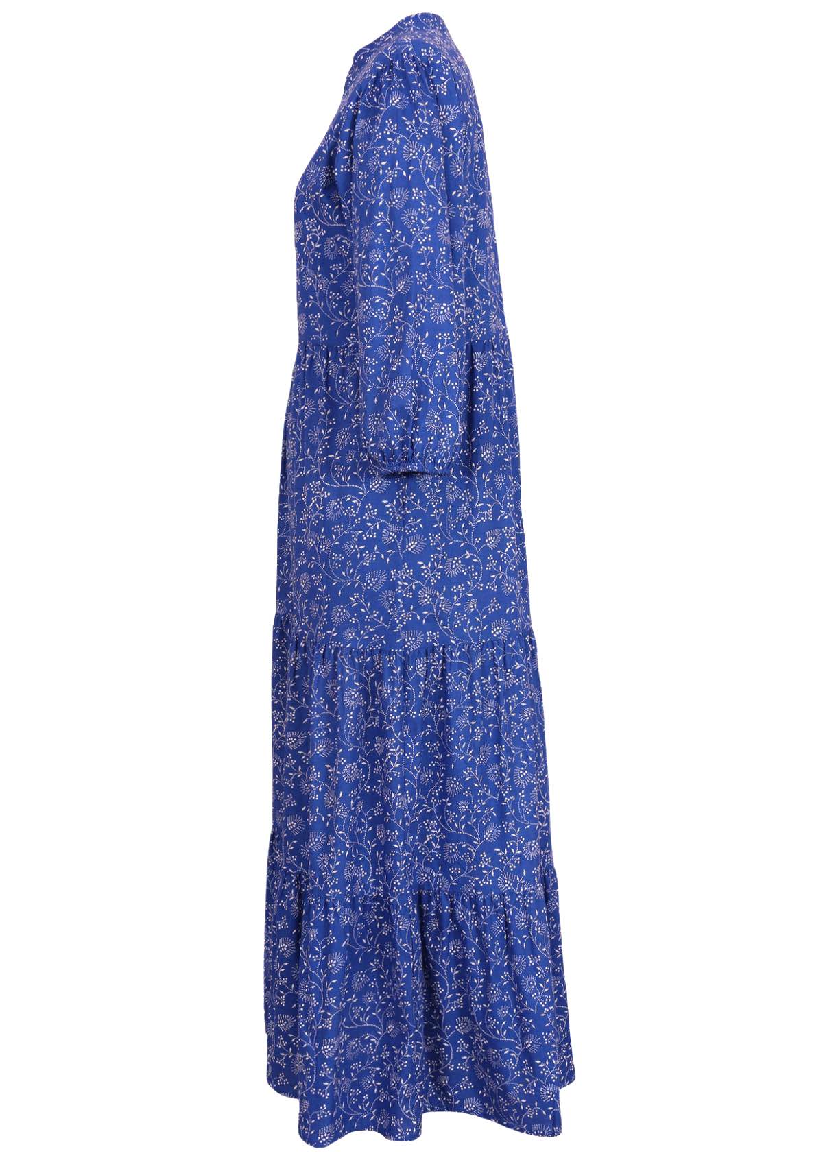 3/4 sleeve blue base cotton tiered maxi dress