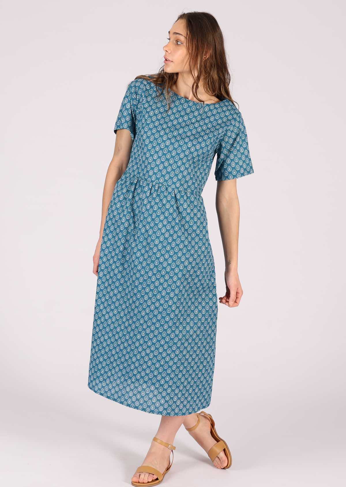Lightweight cotton midi length dress with lining and T-shirt sleeves