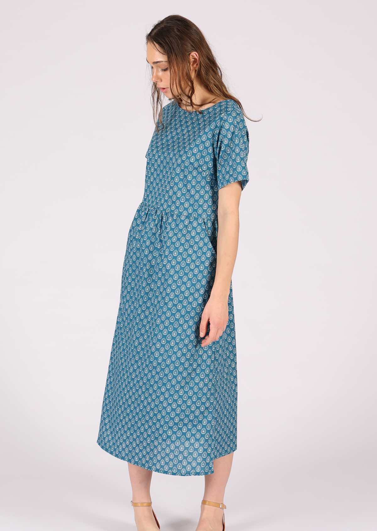 Mid shin length lightweight cotton dress with lining