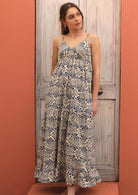 Shoestring strapcotton maxi dress with blue floral print