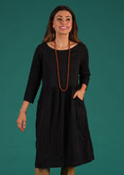 women's long sleeve black cotton dress